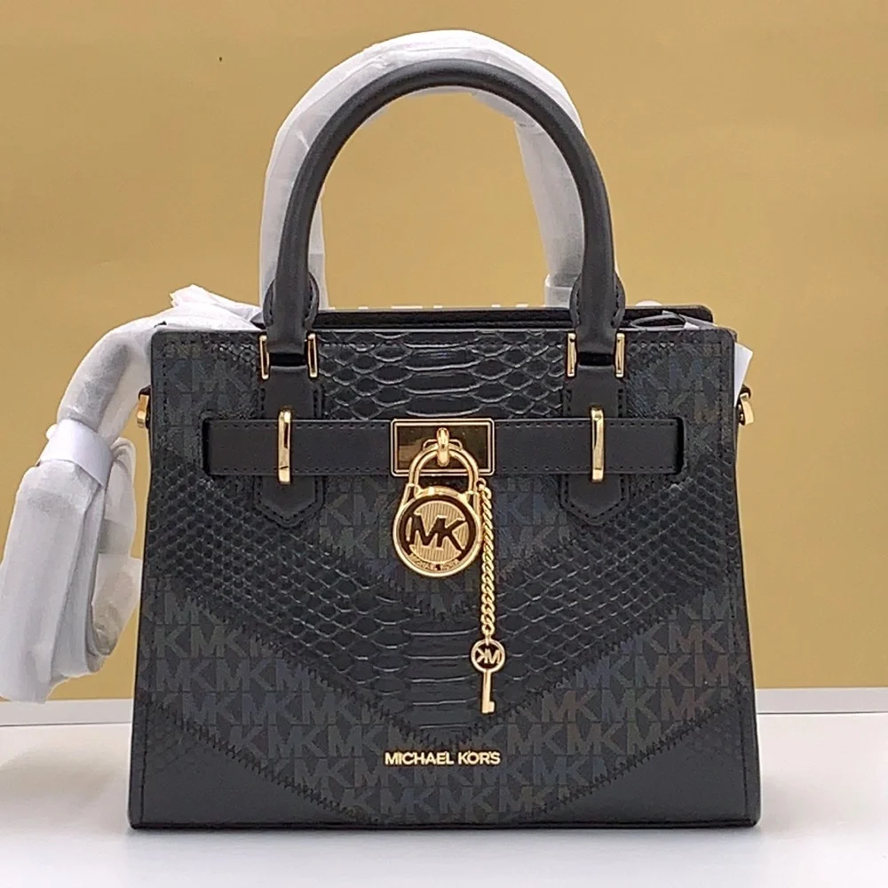 Michael Kors Hamilton Small Satchel Shoulder Crossbody Bag Black Multi N… - Picture 1 of 15
